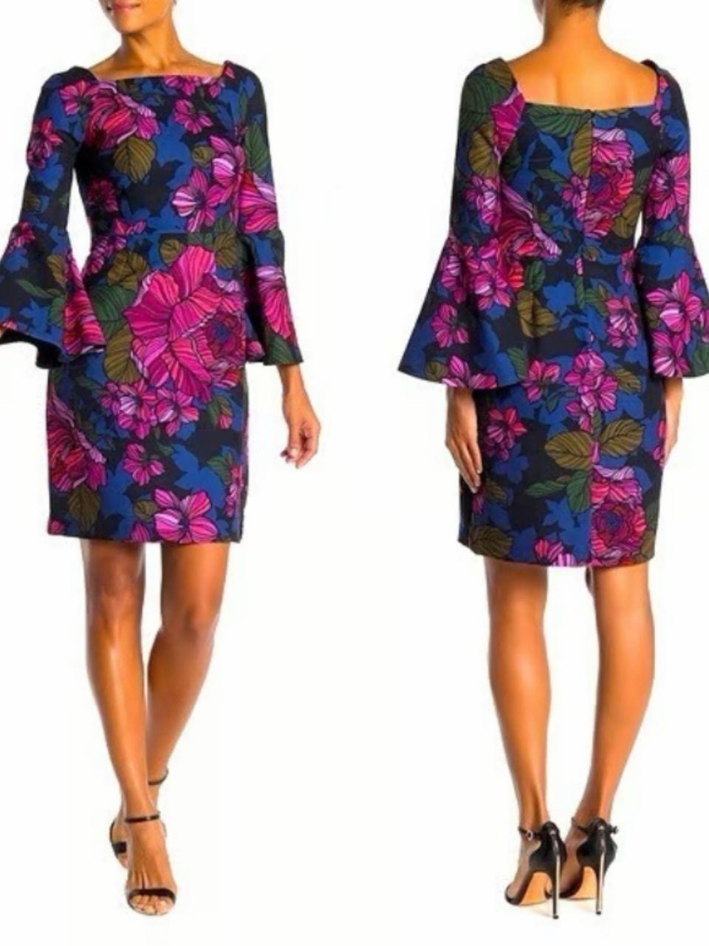 Trina Turk Miley Midi Dress with Blue Fuchsia Floral Print